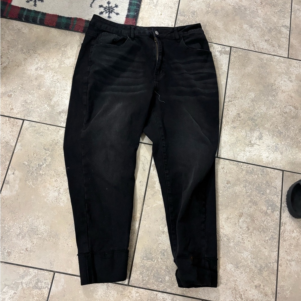 Black High-Rise Tapered Jeans fleece brushed lined 2x and 3x
